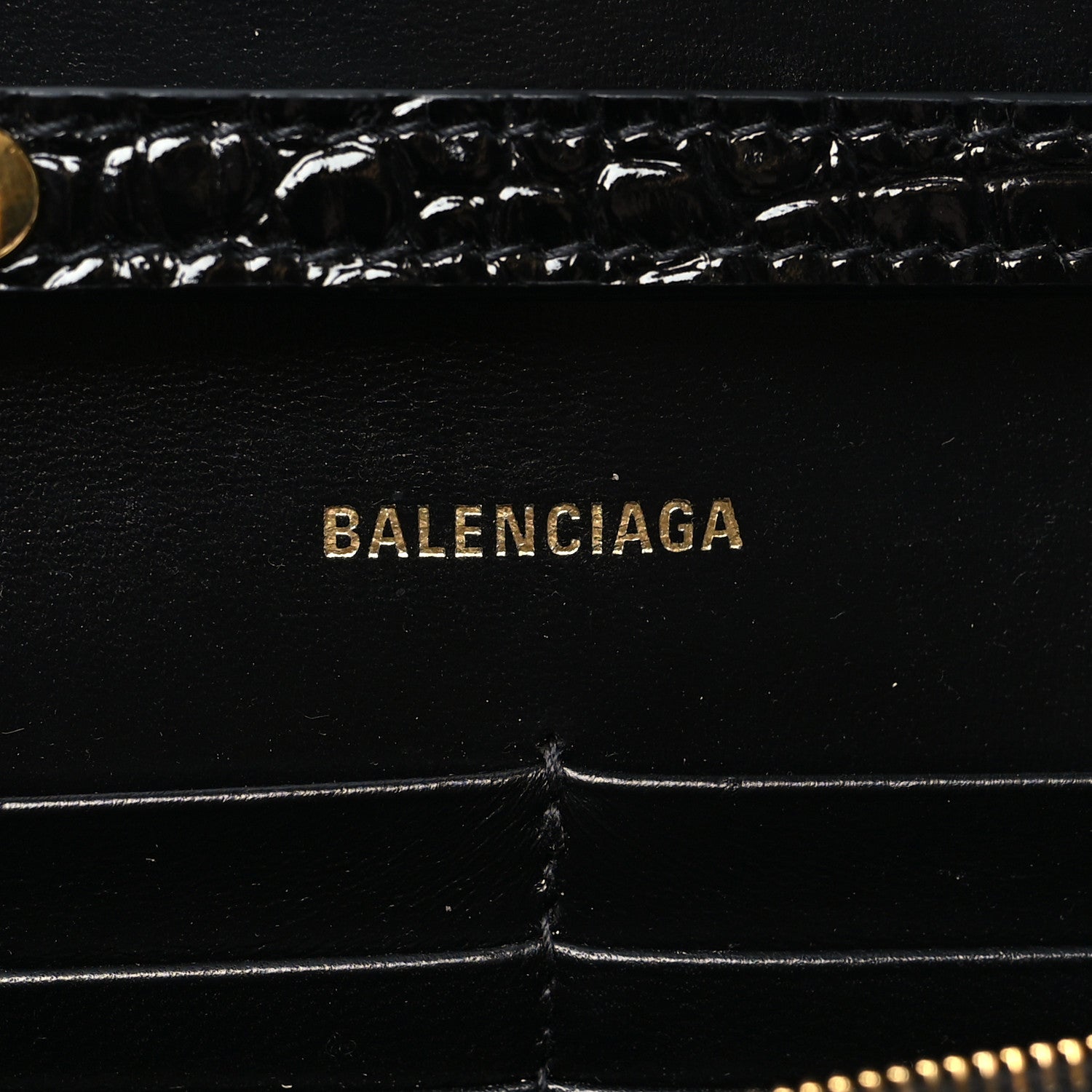 Balenciaga Shiny Calfskin Crocodile Embossed Hourglass Chain Bag Black 6 of 9