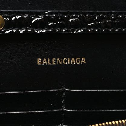 Balenciaga Shiny Calfskin Crocodile Embossed Hourglass Chain Bag Black 6 of 9