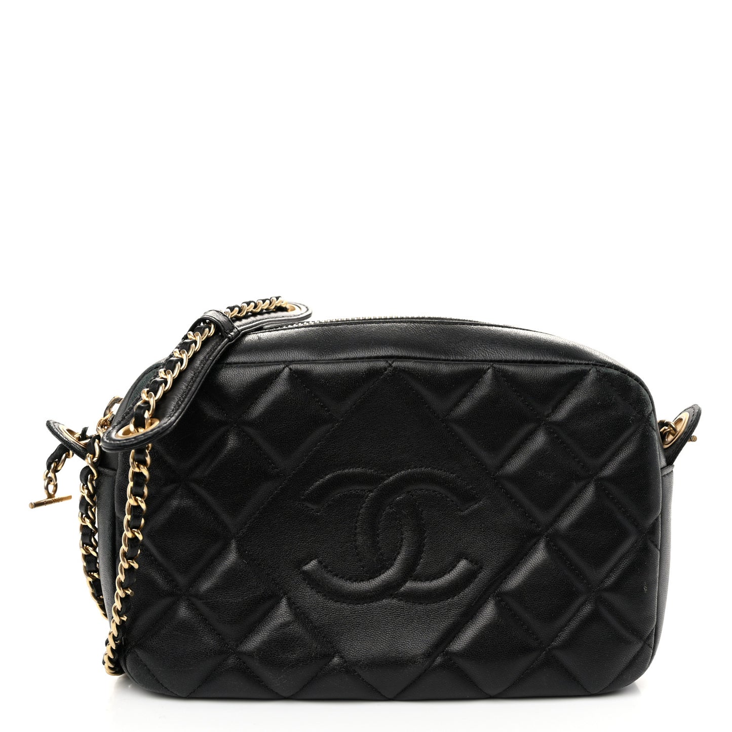 Lambskin Quilted Small Diamond CC Camera Case Black