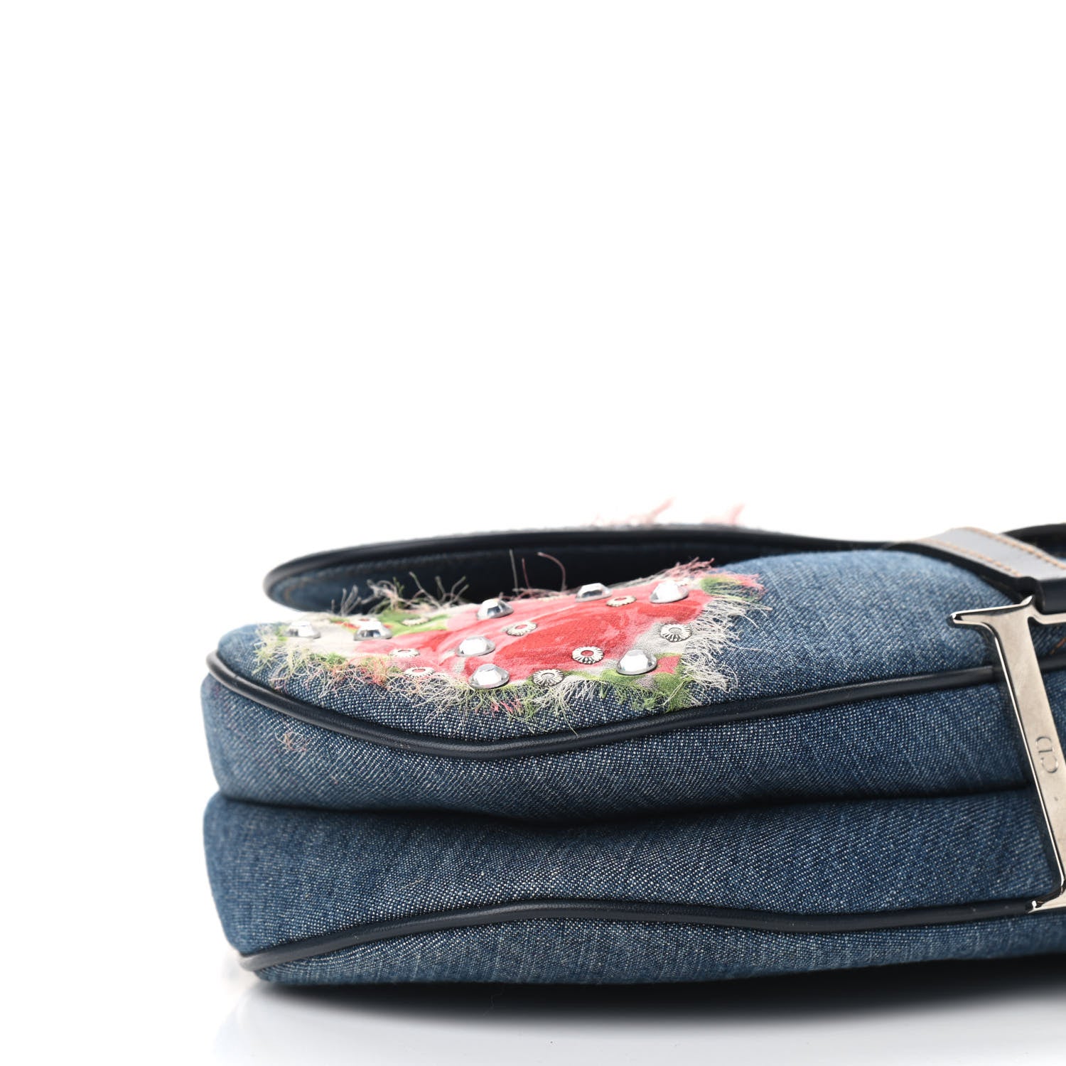 Christian Dior Denim Embroidered Saddle Bag Blue Multi 8 of 11
