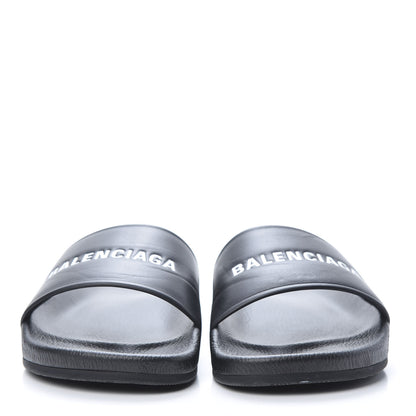 Balenciaga Nappa Logo Pool Slide Sandals 42 Black White 2 of 10