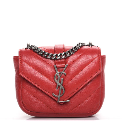 Saint Laurent Sheepskin Matelasse Monogram Mini College Bag New Red 1 of 7