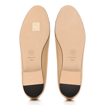 Chanel Lambskin Cap Toe Ballerina Flats 38.5 Beige Black 5 of 9