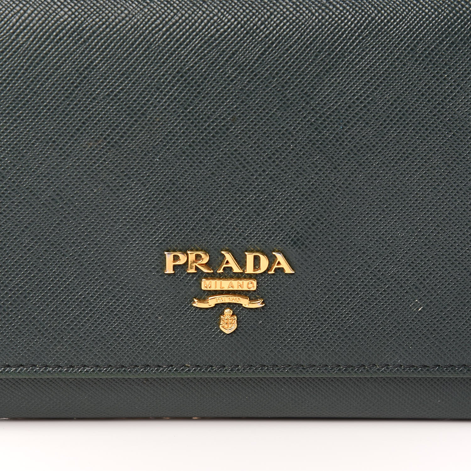 Prada Saffiano Metal Oro Chain Wallet Smeraldo 11 of 13