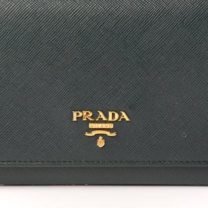 Prada Saffiano Metal Oro Chain Wallet Smeraldo 11 of 13