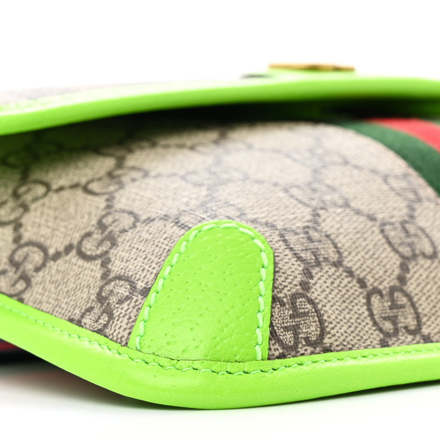 Gucci GG Supreme Monogram Web Small Ophidia Belt Bag Beige Ebony Electric Green 9 of 10