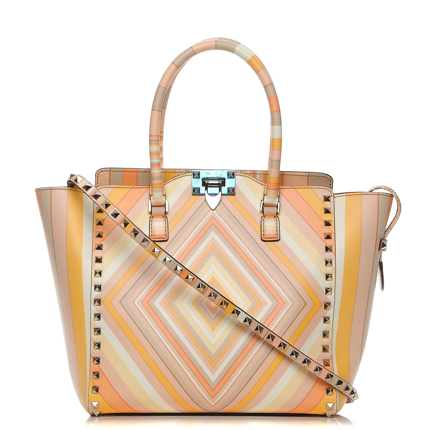 Vitello Native Couture 1975 Rockstud Double Handle Tote Mandarin Sorbet