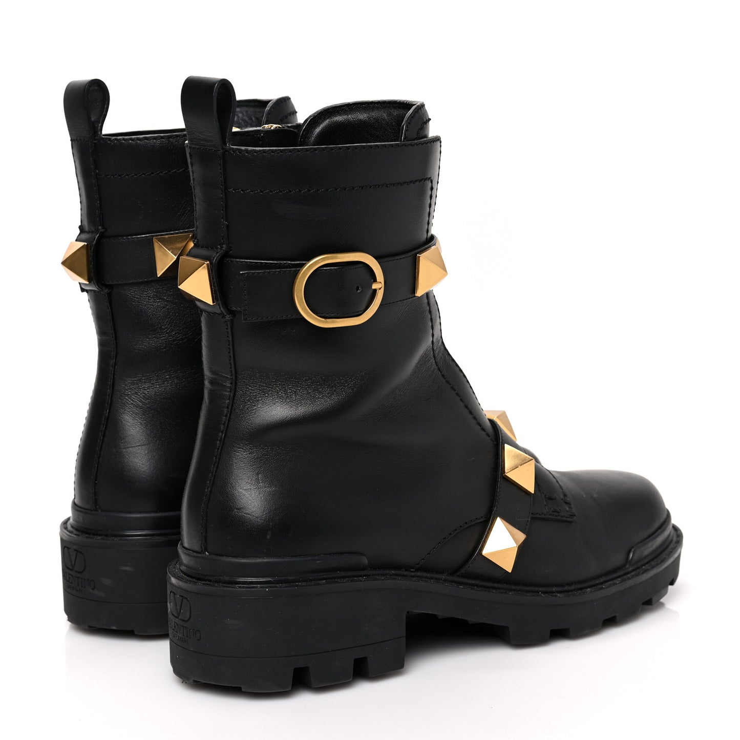 Calfskin Roman Stud 20/40mm Combat Boots 38.5 Black