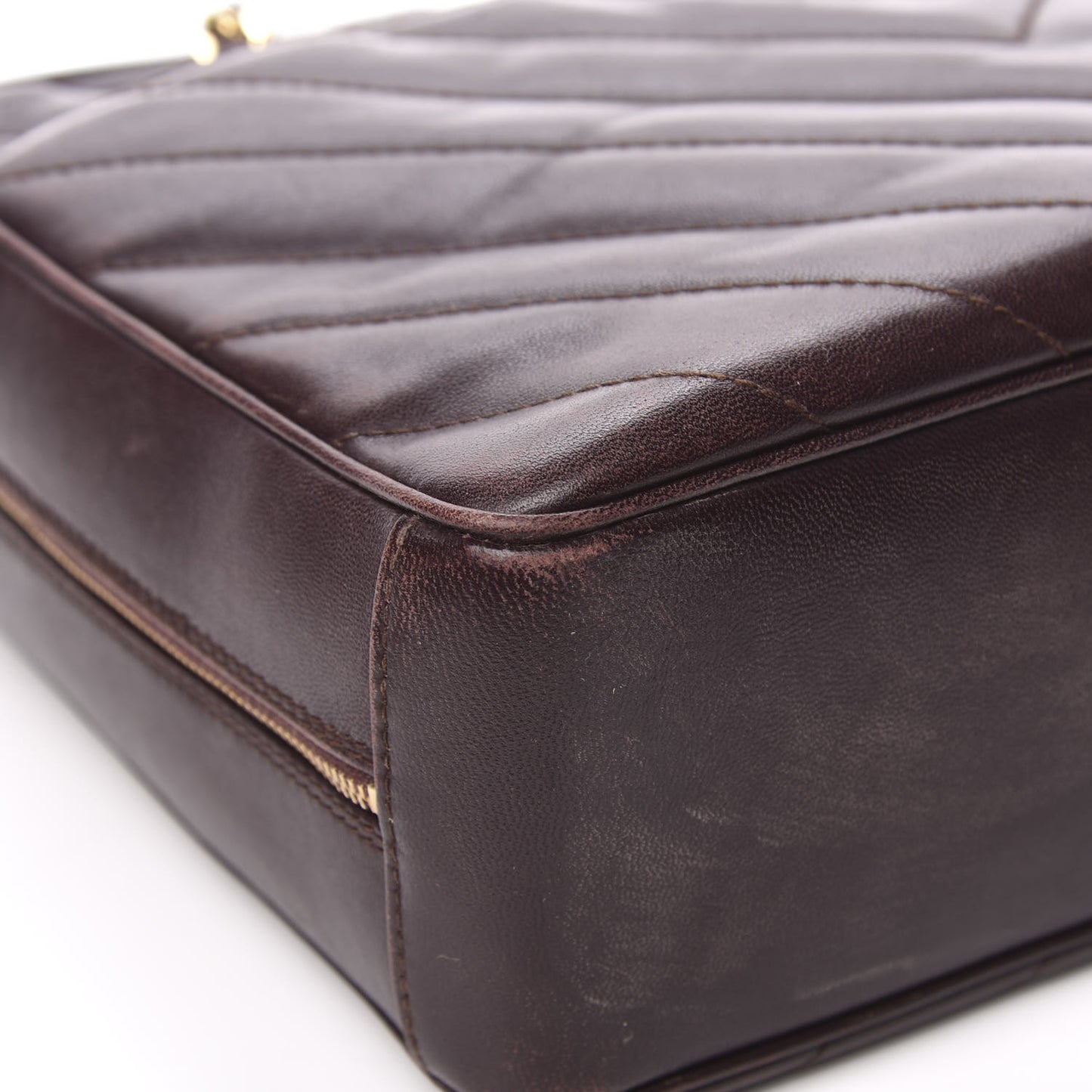 Lambskin Chevron Quilted Camera Case Brown