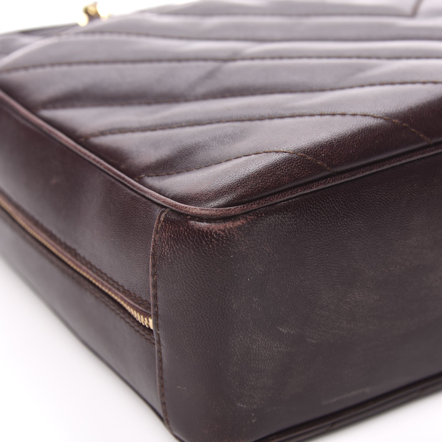 Chanel Lambskin Chevron Quilted Camera Case Brown 12 of 16