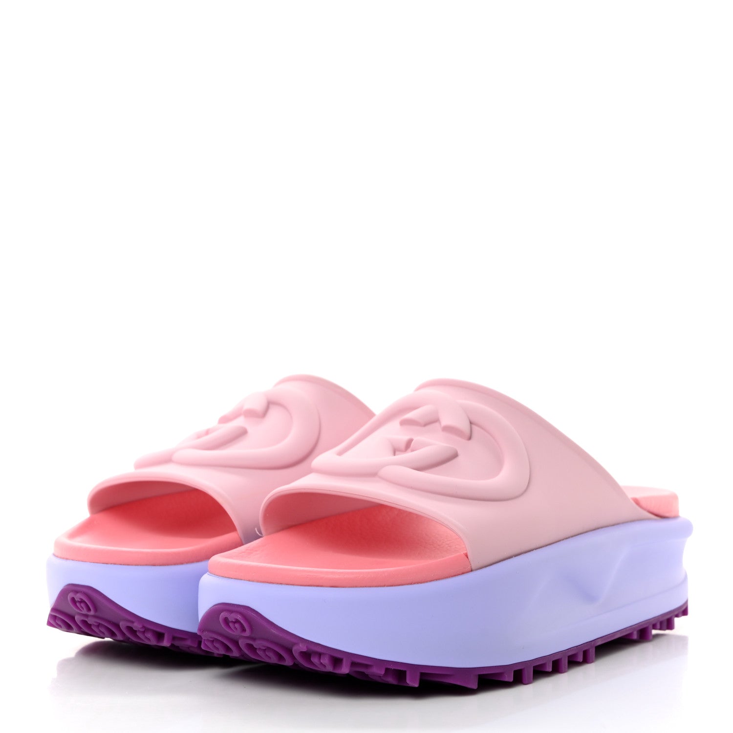 Gucci Soft Rubber Womens Interlocking G Platform 42mm Slide Sandals 38 Sugar Pink 3 of 10
