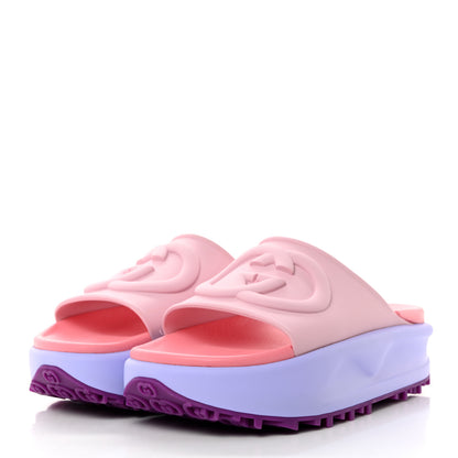 Gucci Soft Rubber Womens Interlocking G Platform 42mm Slide Sandals 38 Sugar Pink 3 of 10
