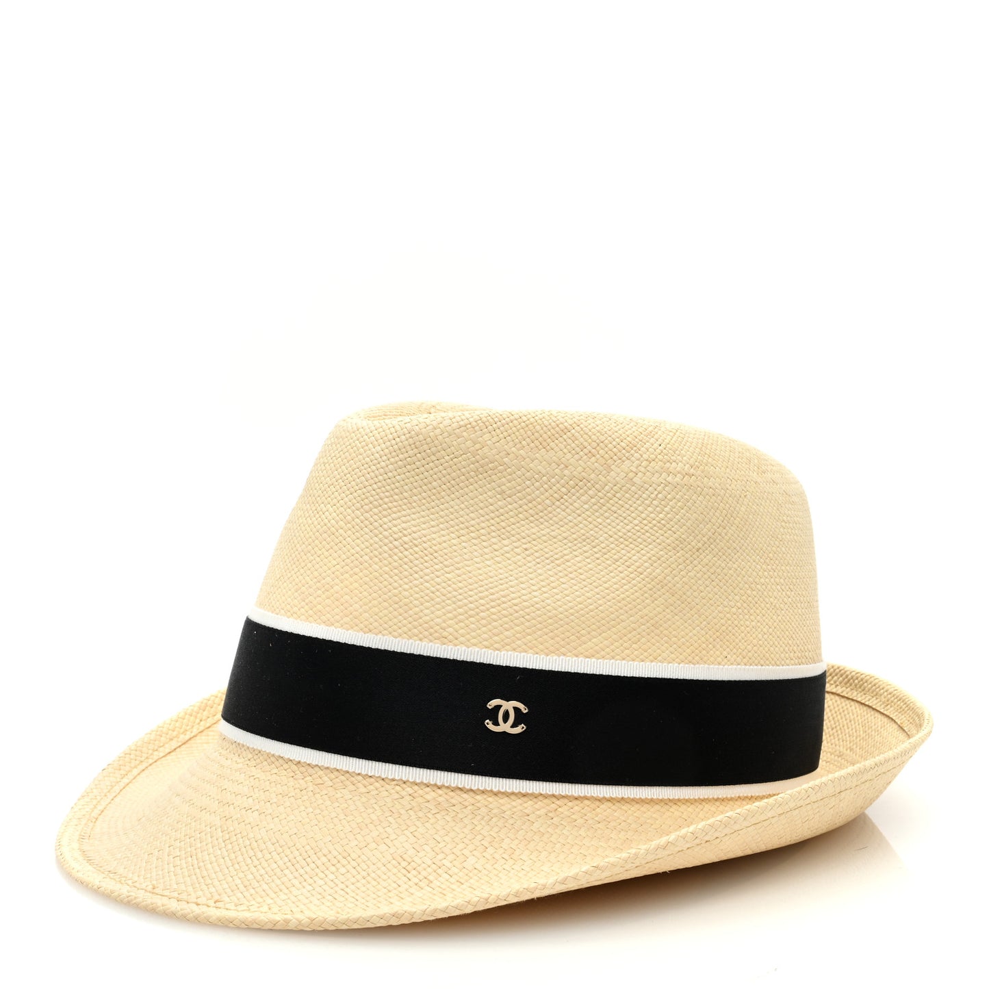 Straw Grosgrain Ribbon Fedora Hat S Beige Black