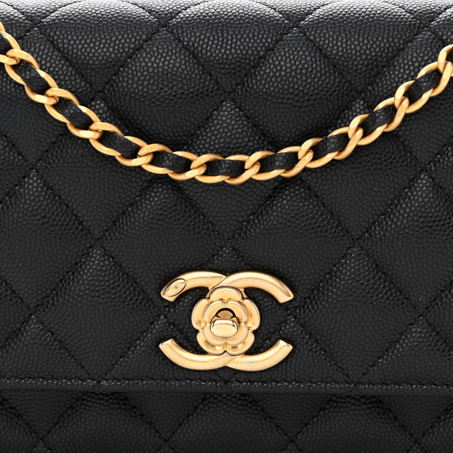 Caviar Quilted Camellia Wallet On Chain WOC Black