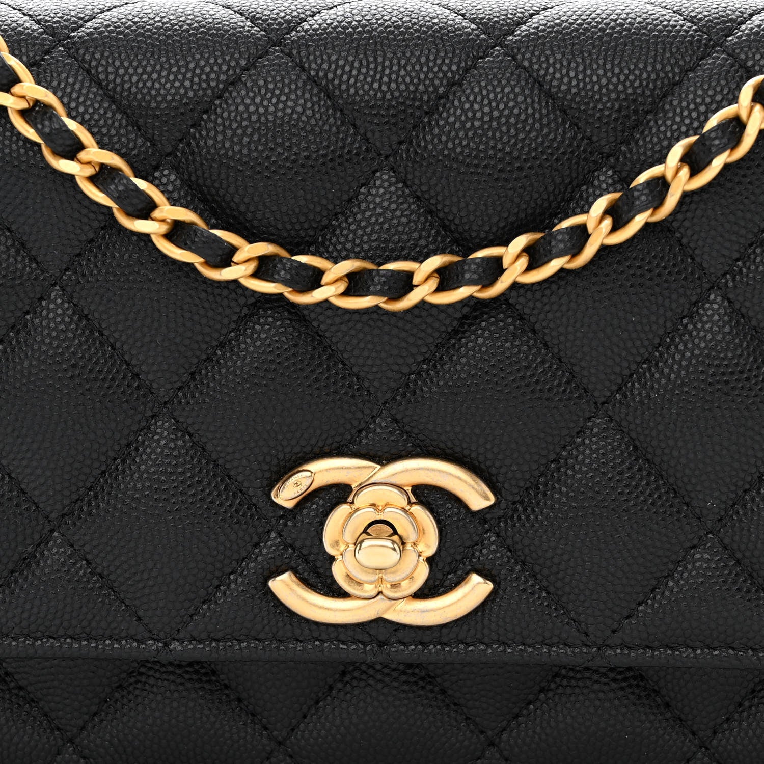 Chanel Caviar Quilted Camellia Wallet On Chain WOC Black 9 of 12