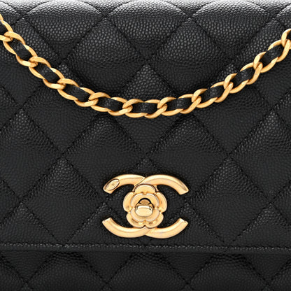 Chanel Caviar Quilted Camellia Wallet On Chain WOC Black 9 of 12