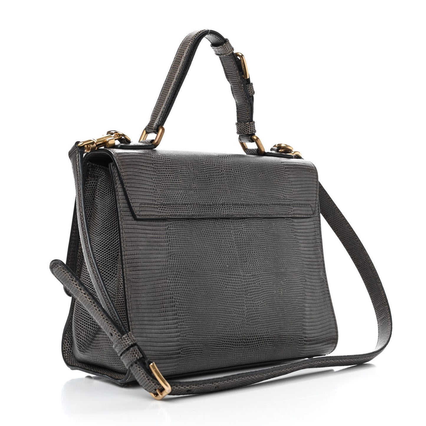 Lizard Calfskin Embossed Medium Monica Top Handle Bag Grey
