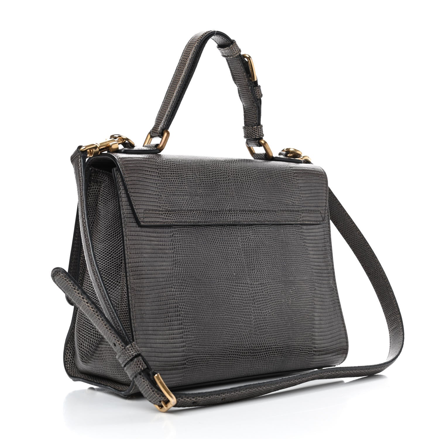 Dolce & Gabbana Lizard Calfskin Embossed Medium Monica Top Handle Bag Grey 2 of 5