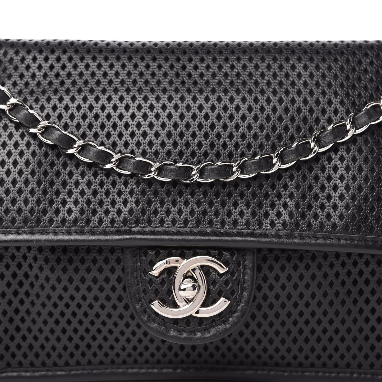 Perforated Calfskin Large Up In The Air Flap Black