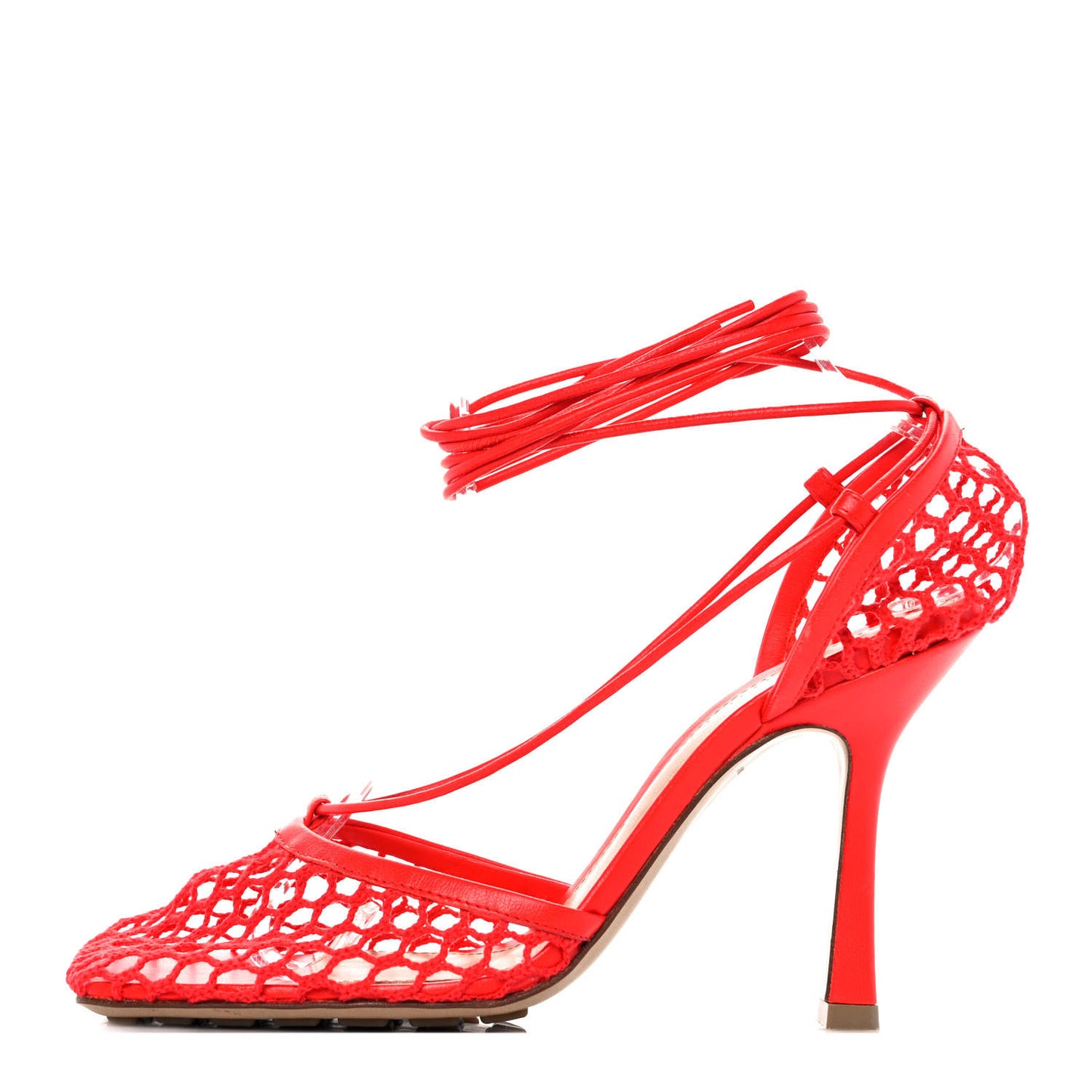Mesh Nappa Stretch Ankle Tie Sandals 37 Tomato