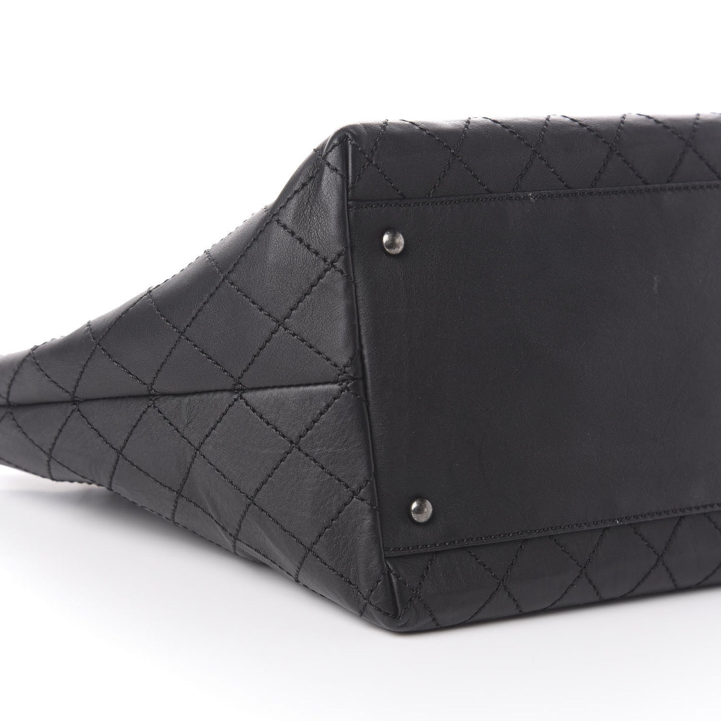 Calfskin Stitched Medium Shopping Tote Black