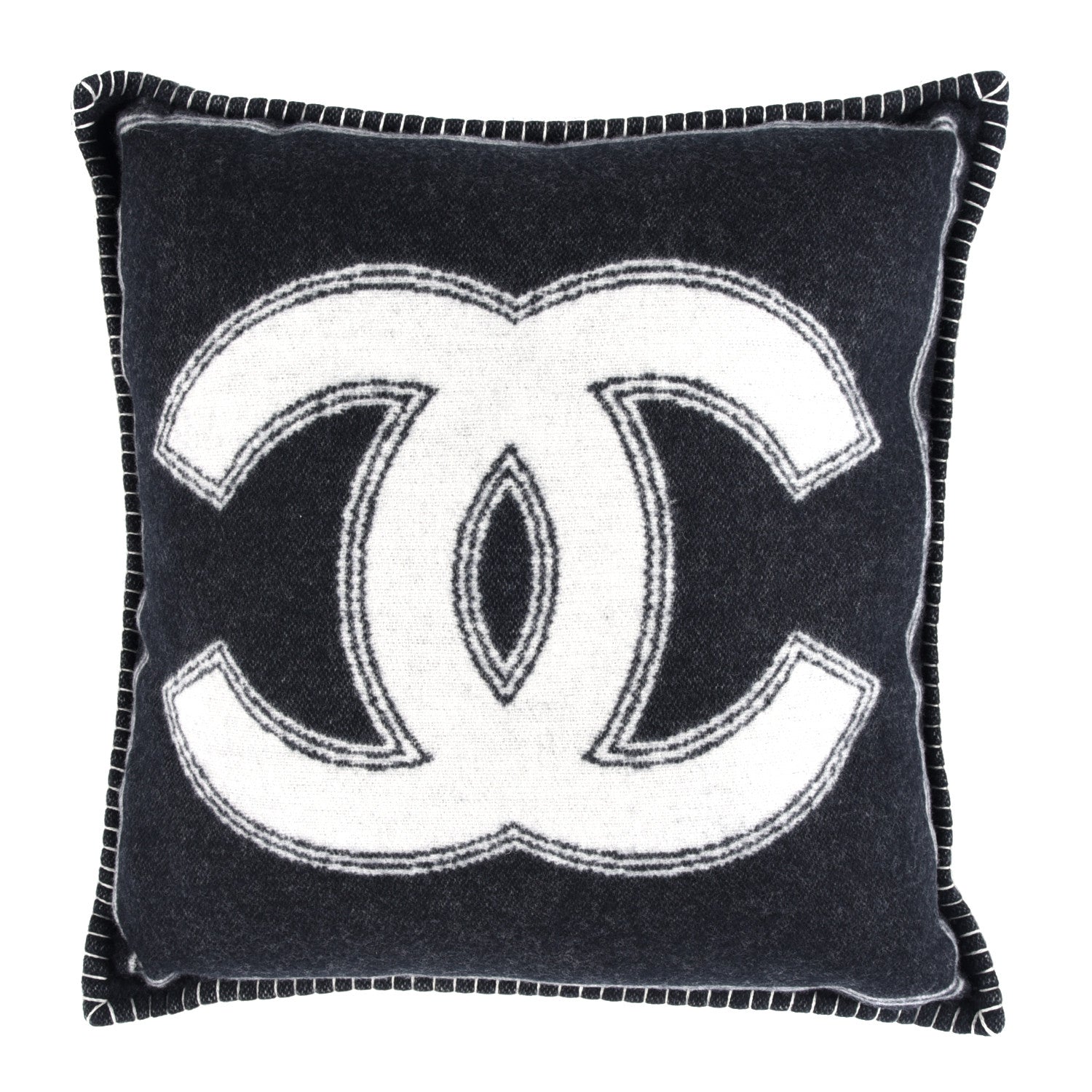 Chanel Merino Wool Cashmere CC Pillow Black Beige 1 of 3