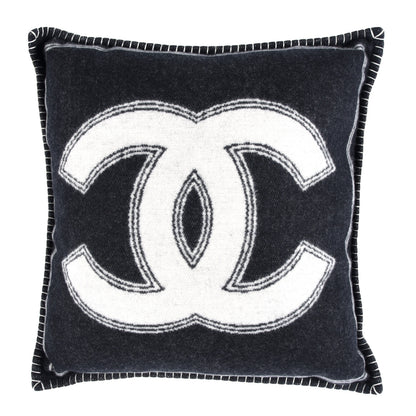 Chanel Merino Wool Cashmere CC Pillow Black Beige 1 of 3