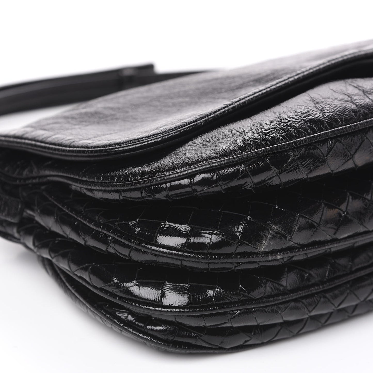 Patent Goatskin Intrecciato Shoulder Bag Black