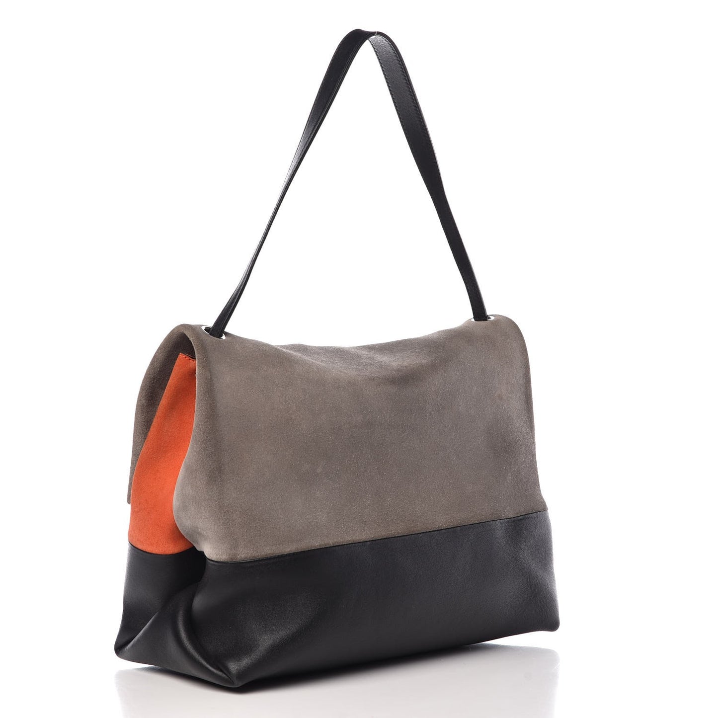 Calfskin Suede All Soft Shoulder Bag Grey Bright Orange Black