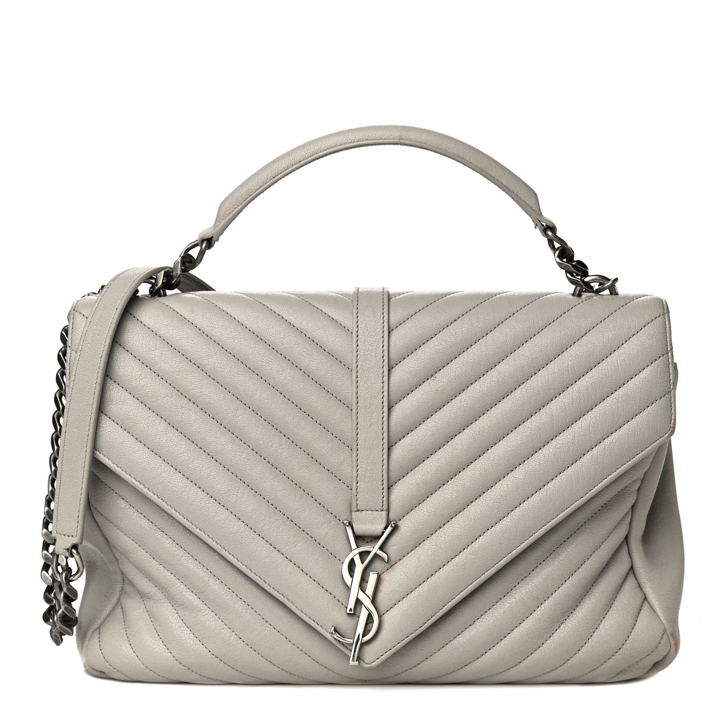Sheepskin Matelasse Large Monogram College Satchel Light Grey