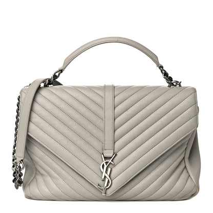 Saint Laurent Sheepskin Matelasse Large Monogram College Satchel Light Grey 1 of 31