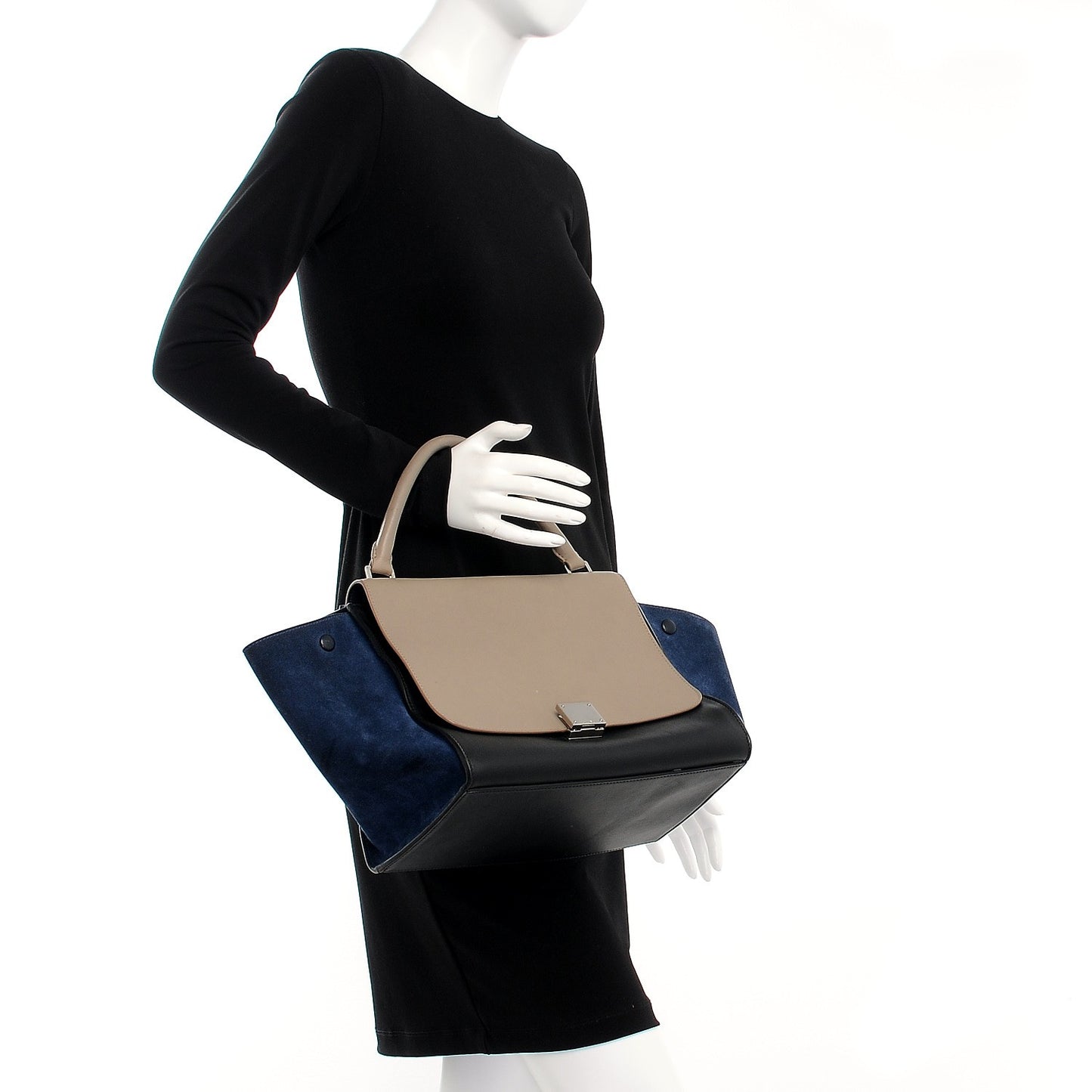 Calfskin Suede Medium Trapeze Tri-Color Sand