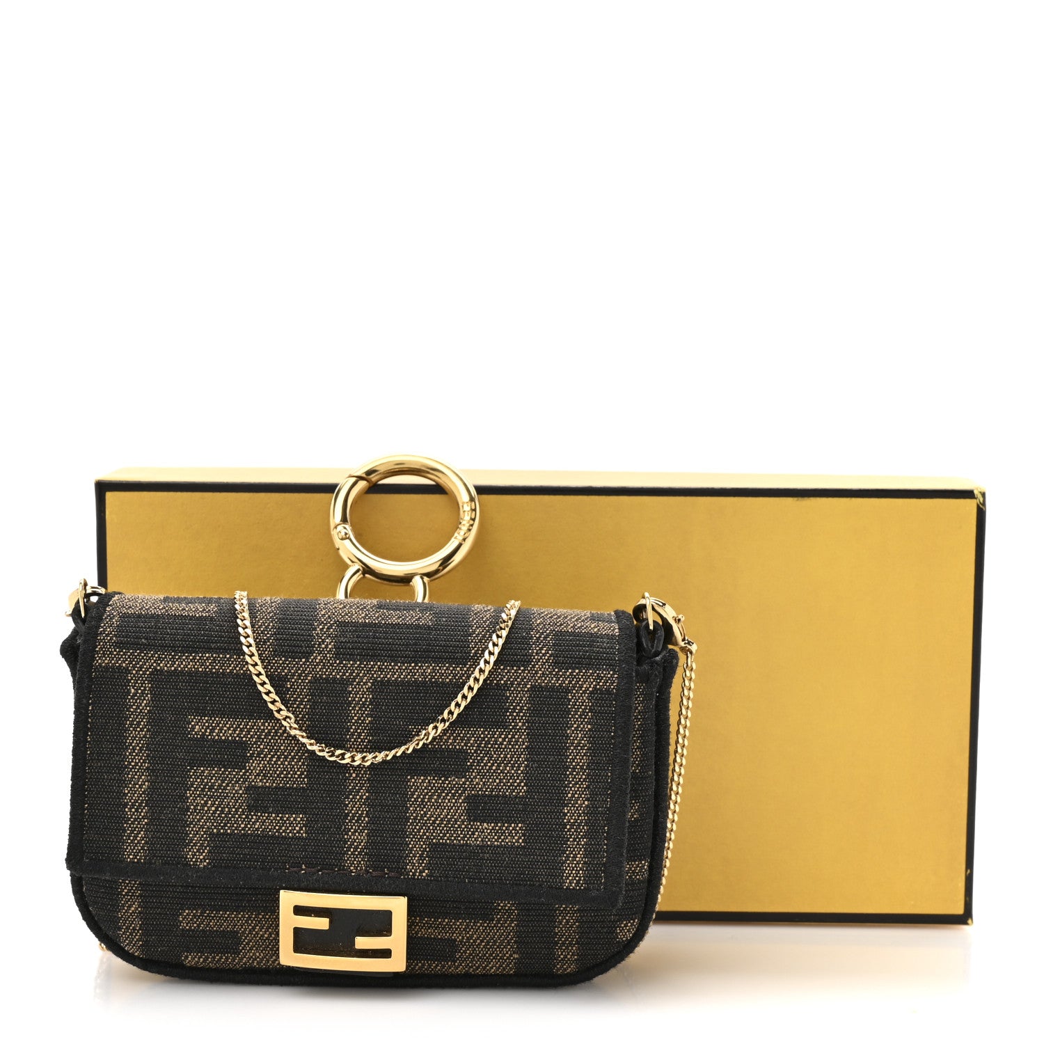 Fendi Glazed Fabric FF 1974 Nano Baguette Charm Mogano Panna 21 of 21