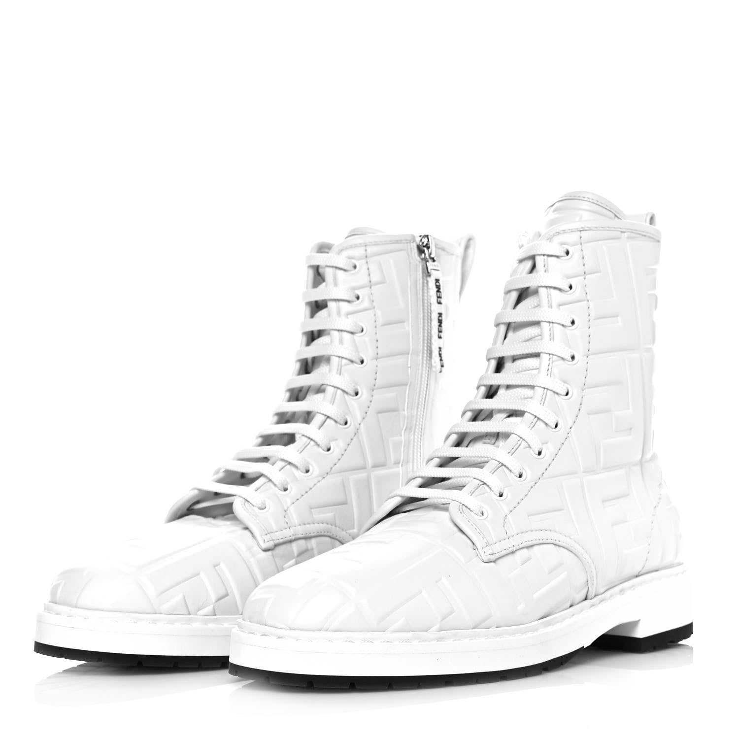 Fendi Nappa FF Embossed Womens Biker Boots 39 Snow 3 of 8