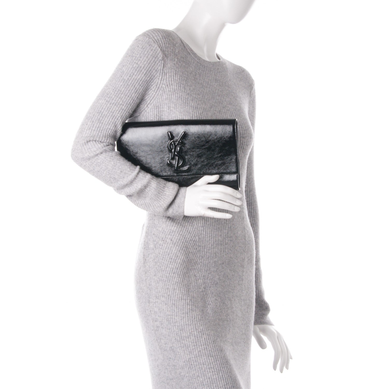 Saint Laurent Textured Patent Monogram Large Belle De Jour Clutch Black 2 of 5