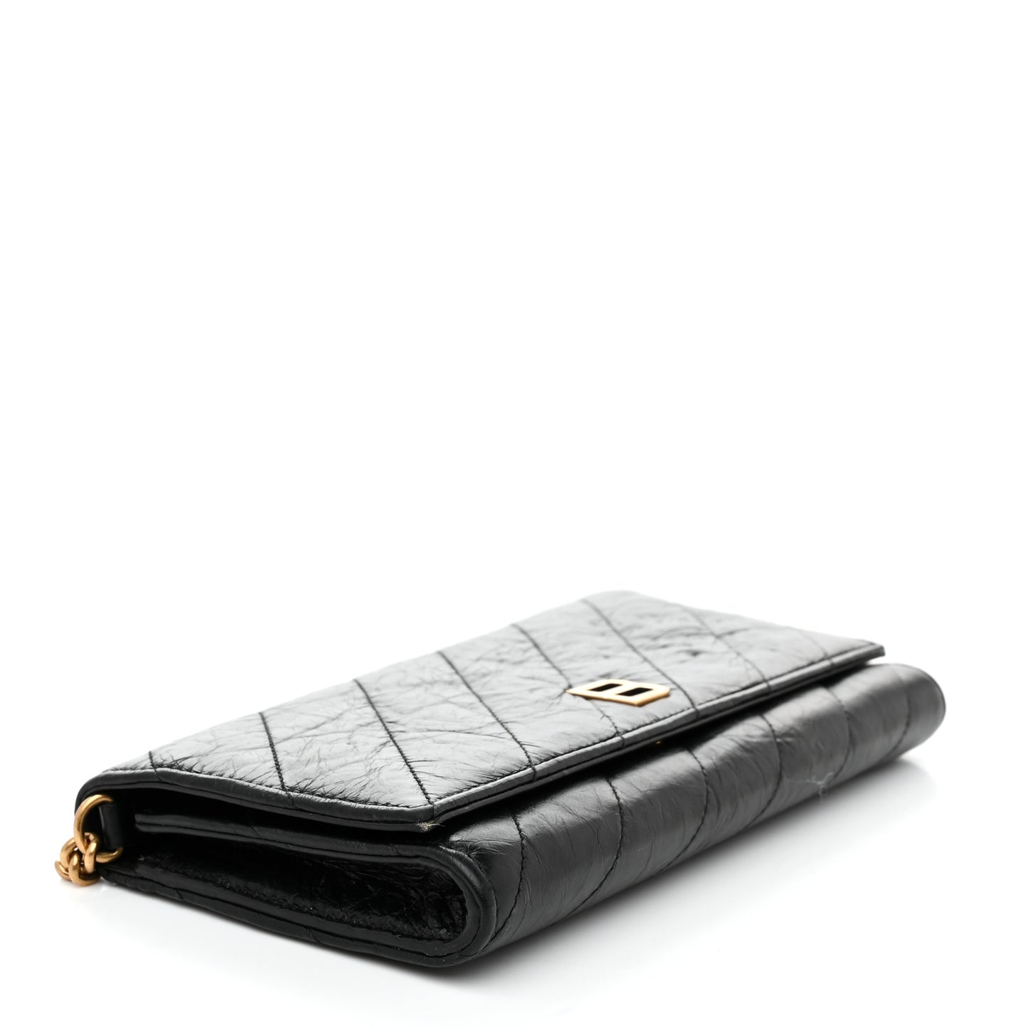 Calfskin Quilted Crush Wallet On Chain Black