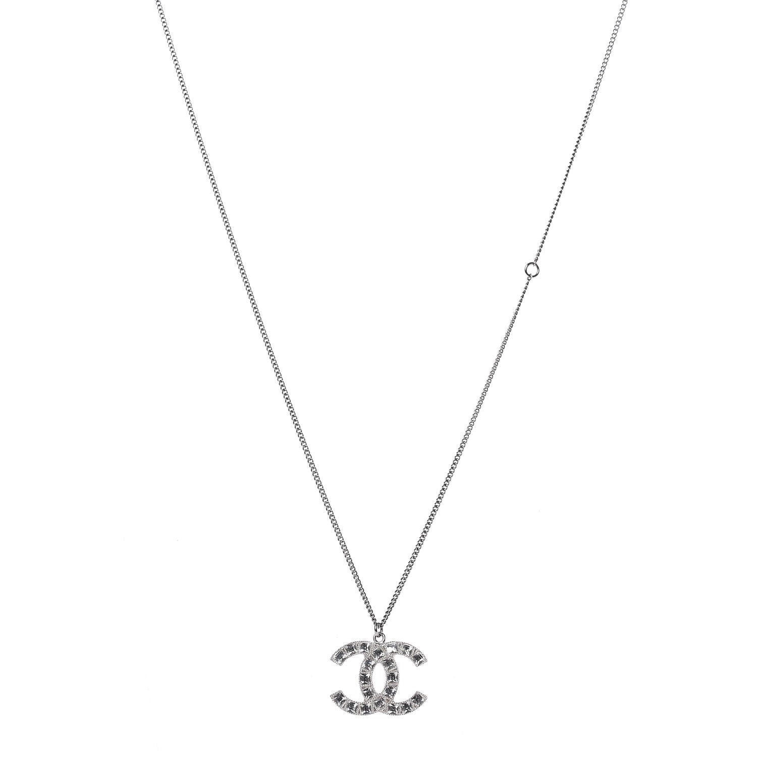 Chanel Baguette Crystal CC Necklace Silver 1 of 6