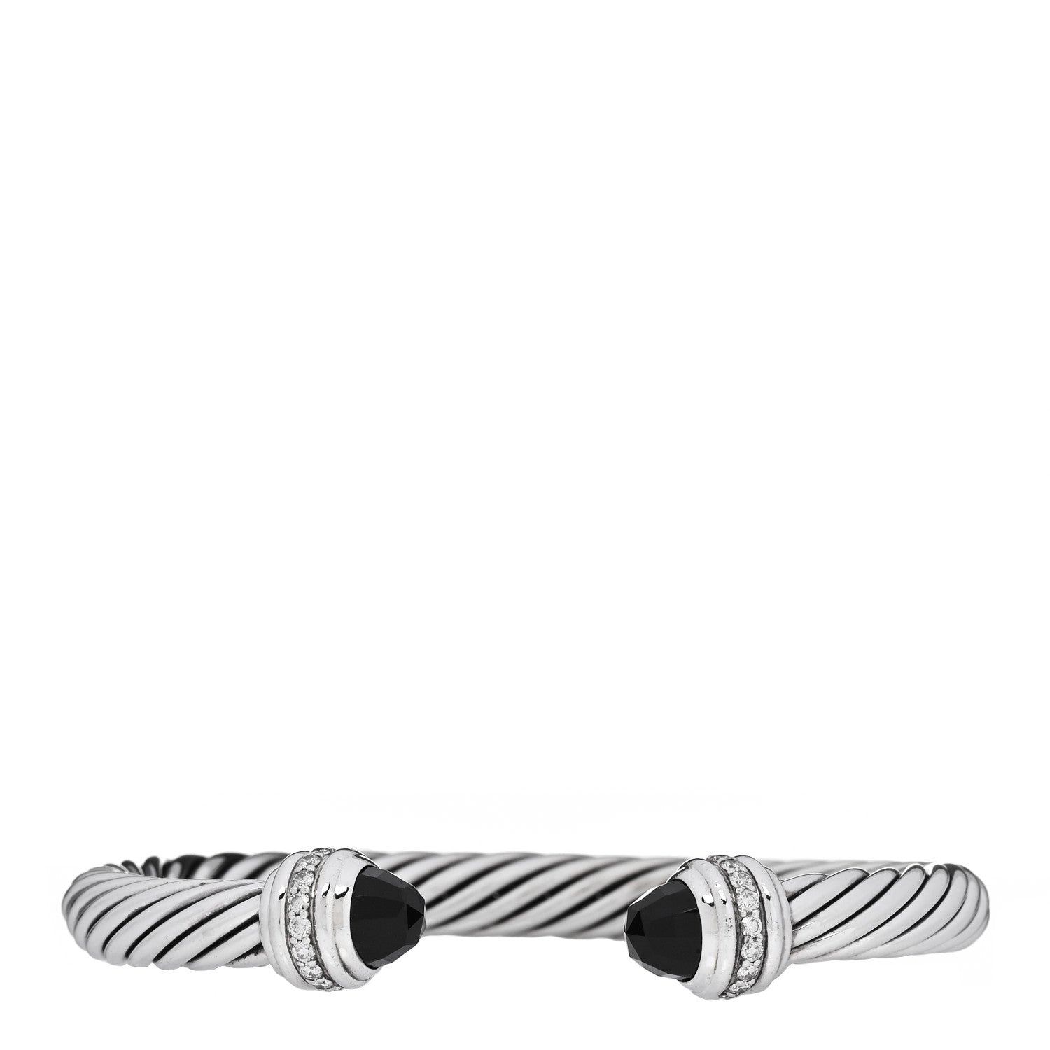 David Yurman Sterling Silver Diamond Black Onyx 7mm Cable Classics Bracelet 1 of 4