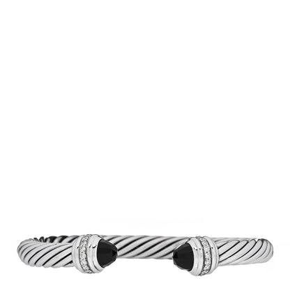 David Yurman Sterling Silver Diamond Black Onyx 7mm Cable Classics Bracelet 1 of 4