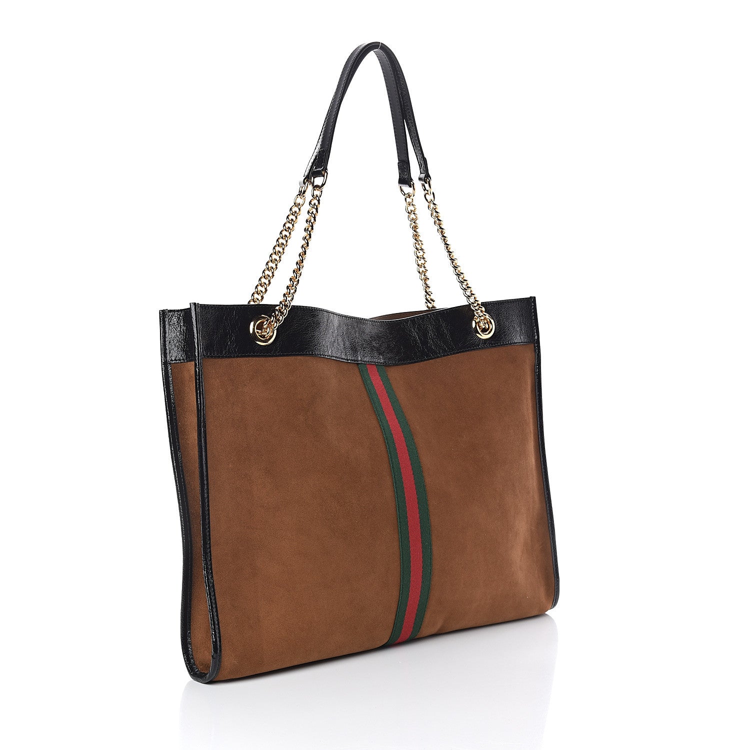 Gucci Suede Patent Large Rajah Chain Tote Nocciola Black 3 of 10