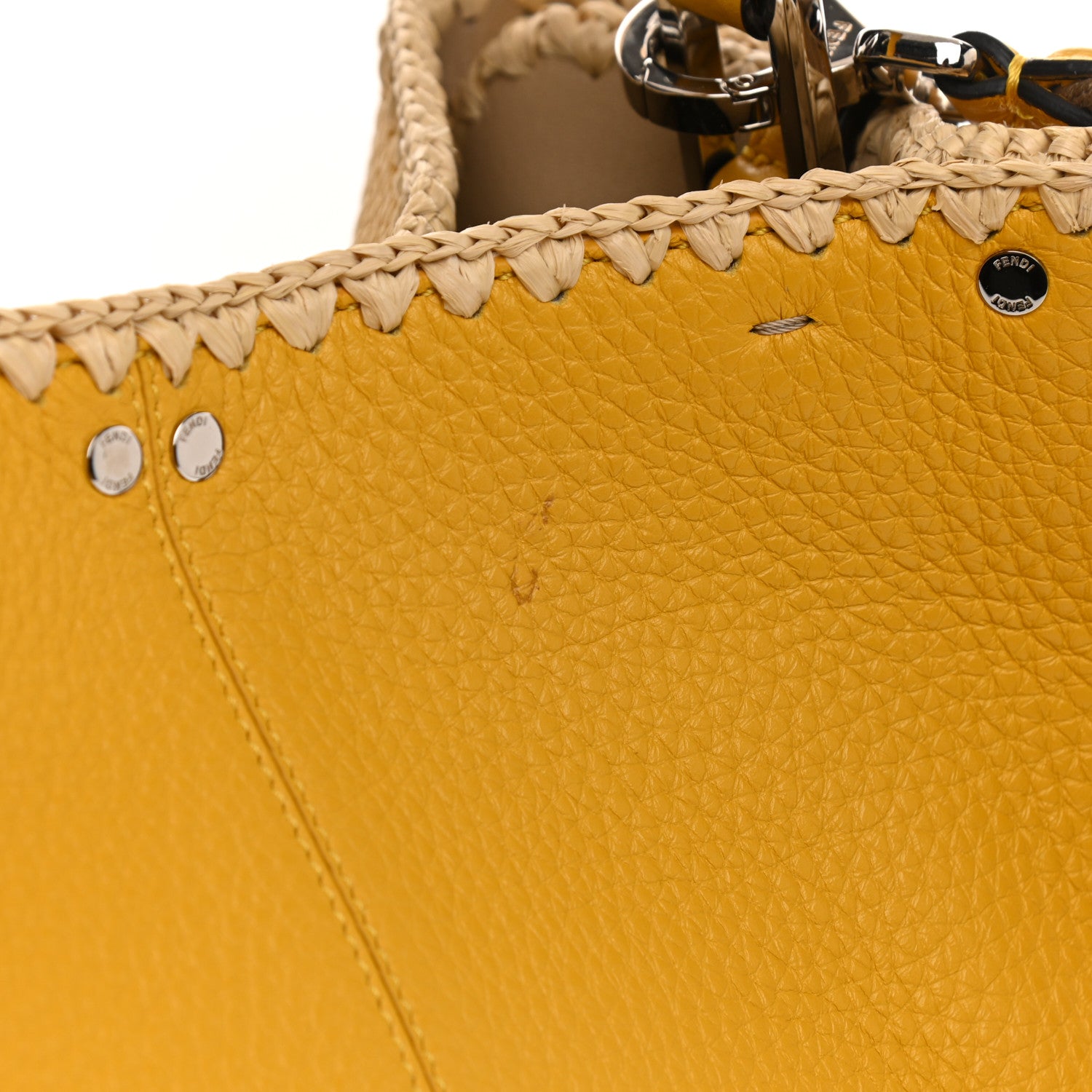 Fendi Cuoio Romano Selleria Raffia Bi-Color Woven Medium Peekaboo X-Lite Sunflower Paglia 18 of 25