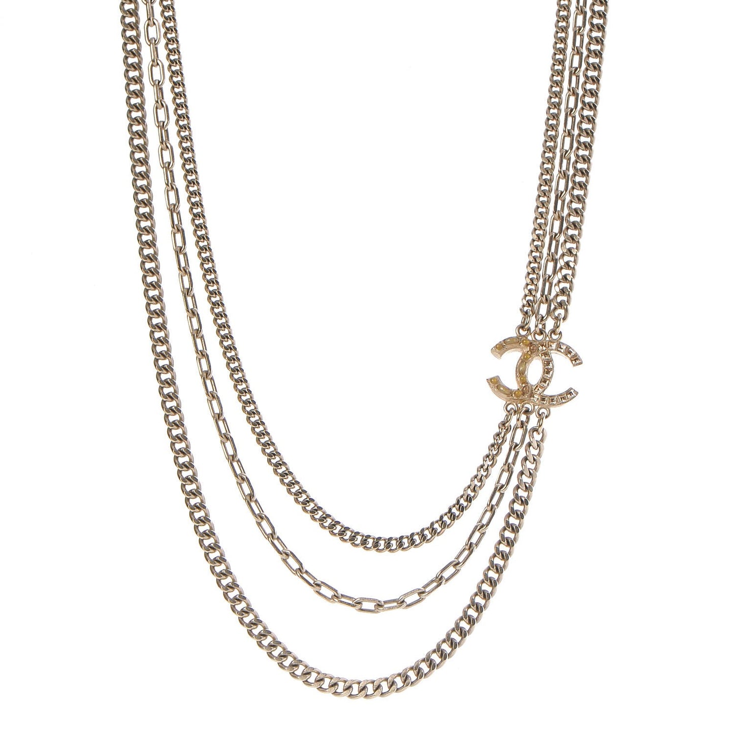 Gripoix Baguette Crystal CC Multi Strand Chain Necklace Gold