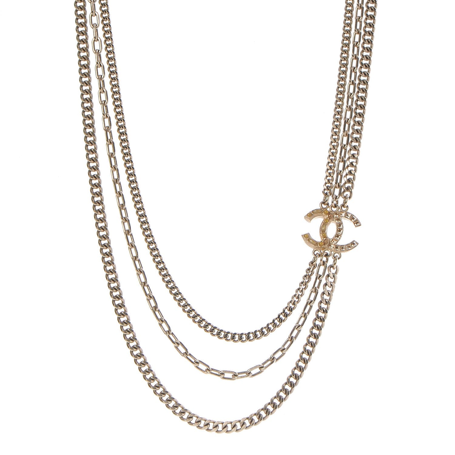 Chanel Gripoix Baguette Crystal CC Multi Strand Chain Necklace Gold 1 of 6