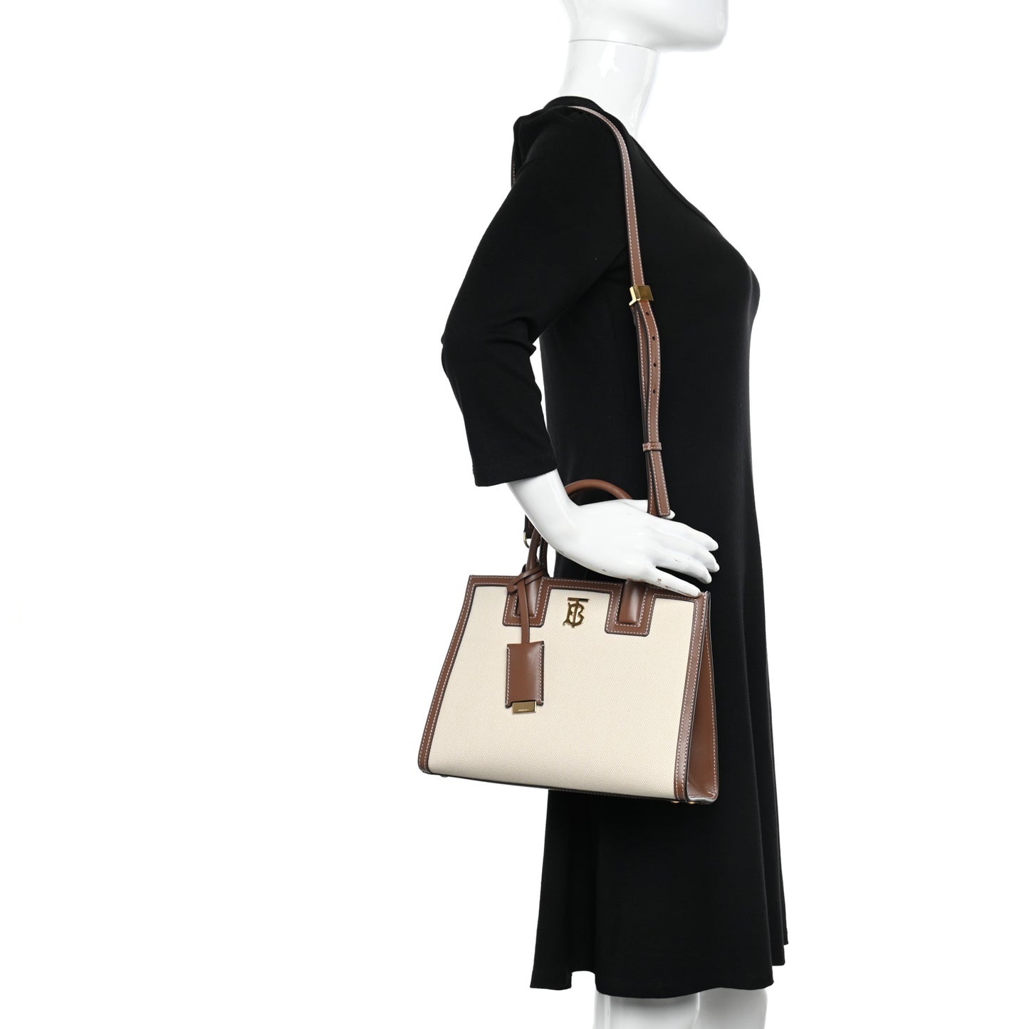 Canvas Smooth Calfskin Mini Frances Tote Natural Malt Brown