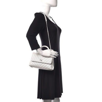 Chanel Iridescent Caviar Chevron Quilted Mini Coco Handle Flap White 2 of 10