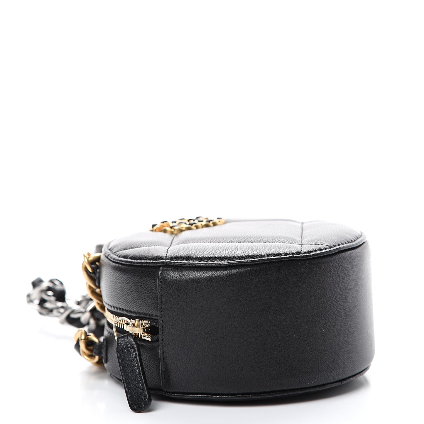 Lambskin Quilted 19 Round Clutch With Chain Black