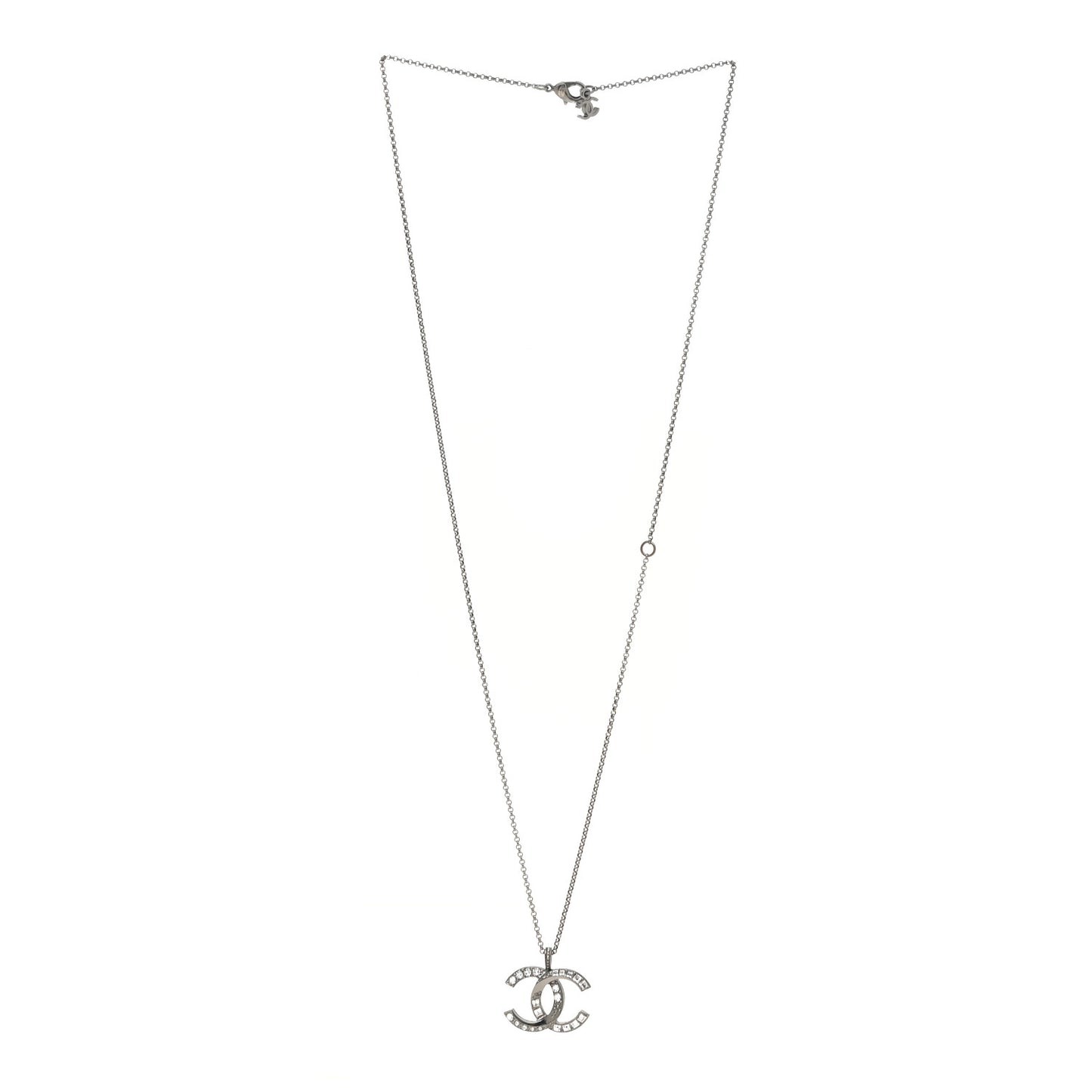 Baguette Crystal Large CC Necklace Silver