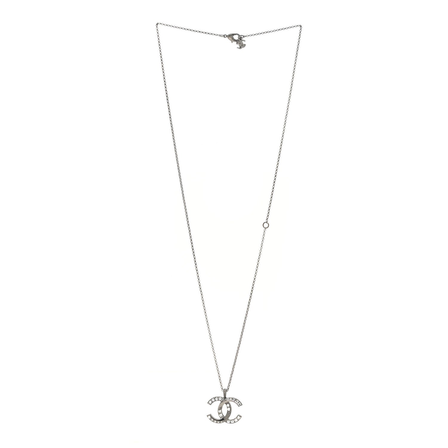 Chanel Baguette Crystal Large CC Necklace Silver 3 of 5