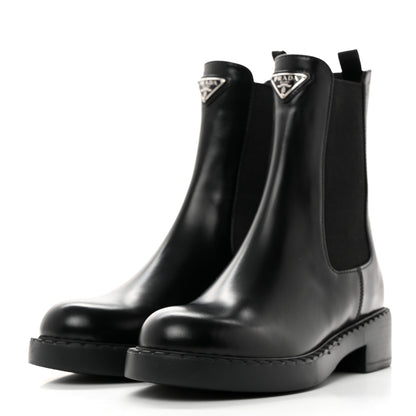 Prada Spazzolato Metal Triangle Logo 50mm Chelsea Boots 36 Black 3 of 8