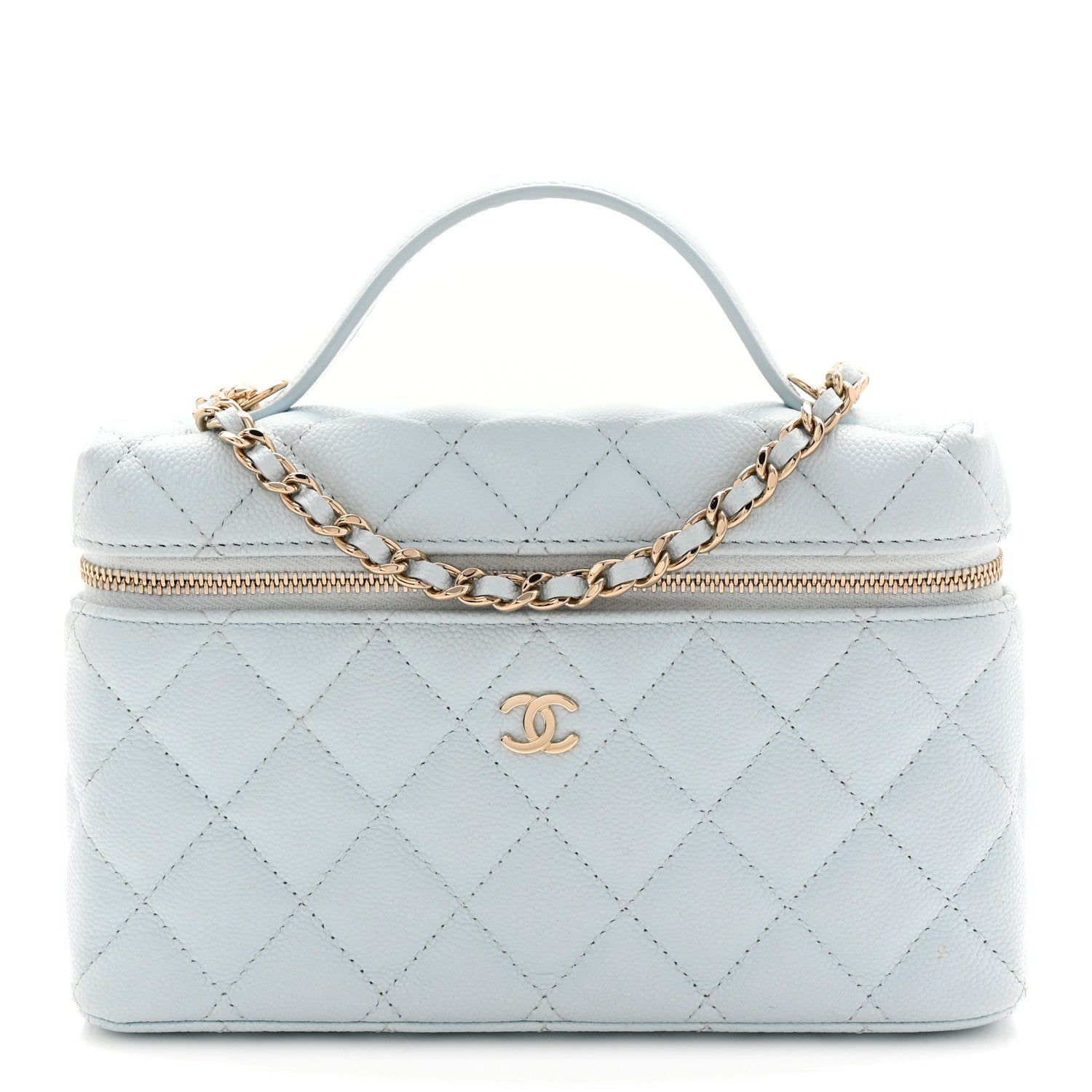 Chanel Caviar Quilted Top Handle Slim Vanity With Chain Light Blue 1 of 11